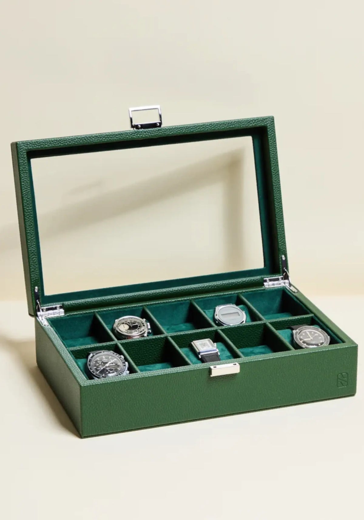 La boite à montres Jean 10 emplacements PU vert de chez Maison Scarlett