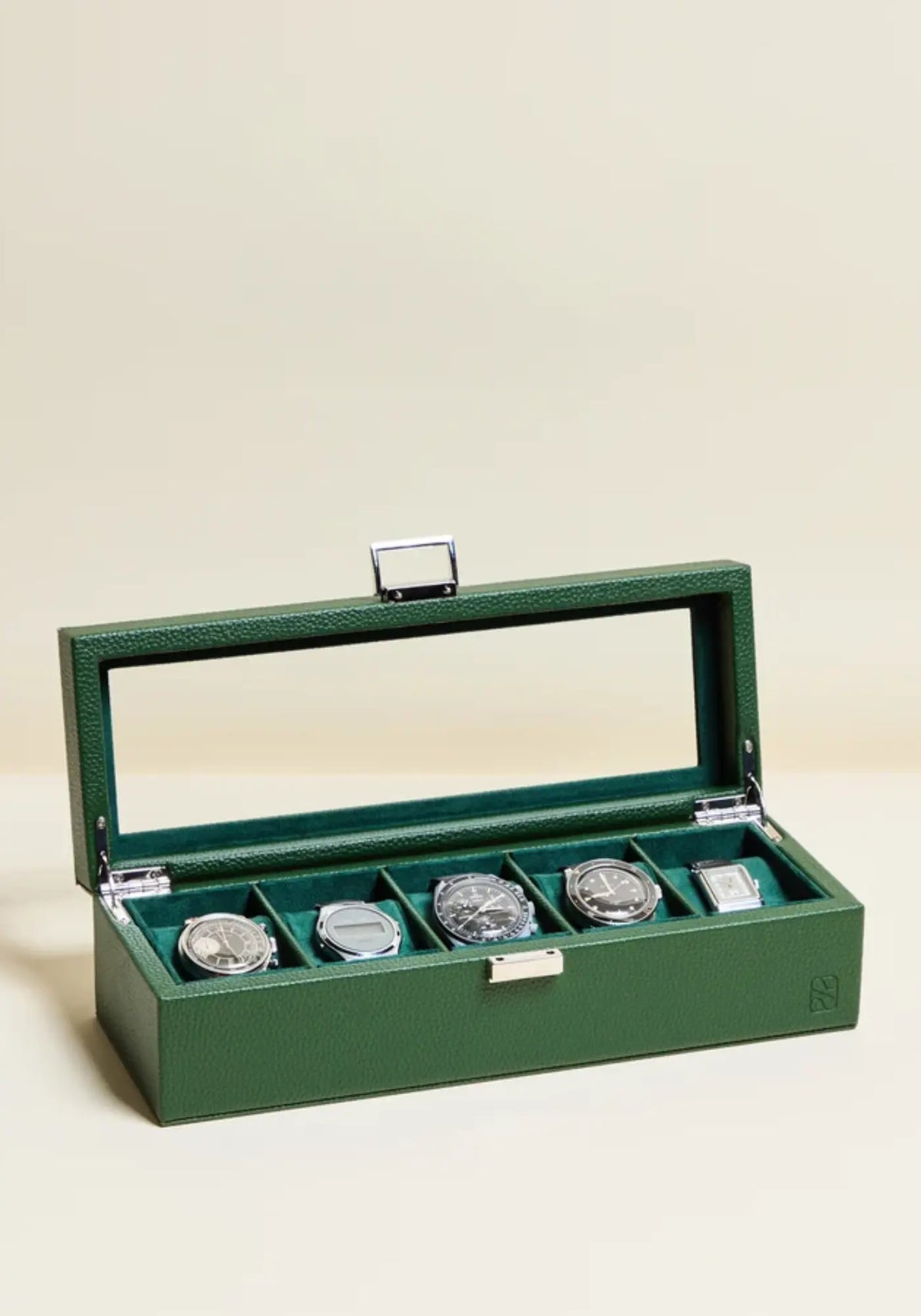 La boite à montres Jean 5 emplacements PU vert de chez Maison Scarlett