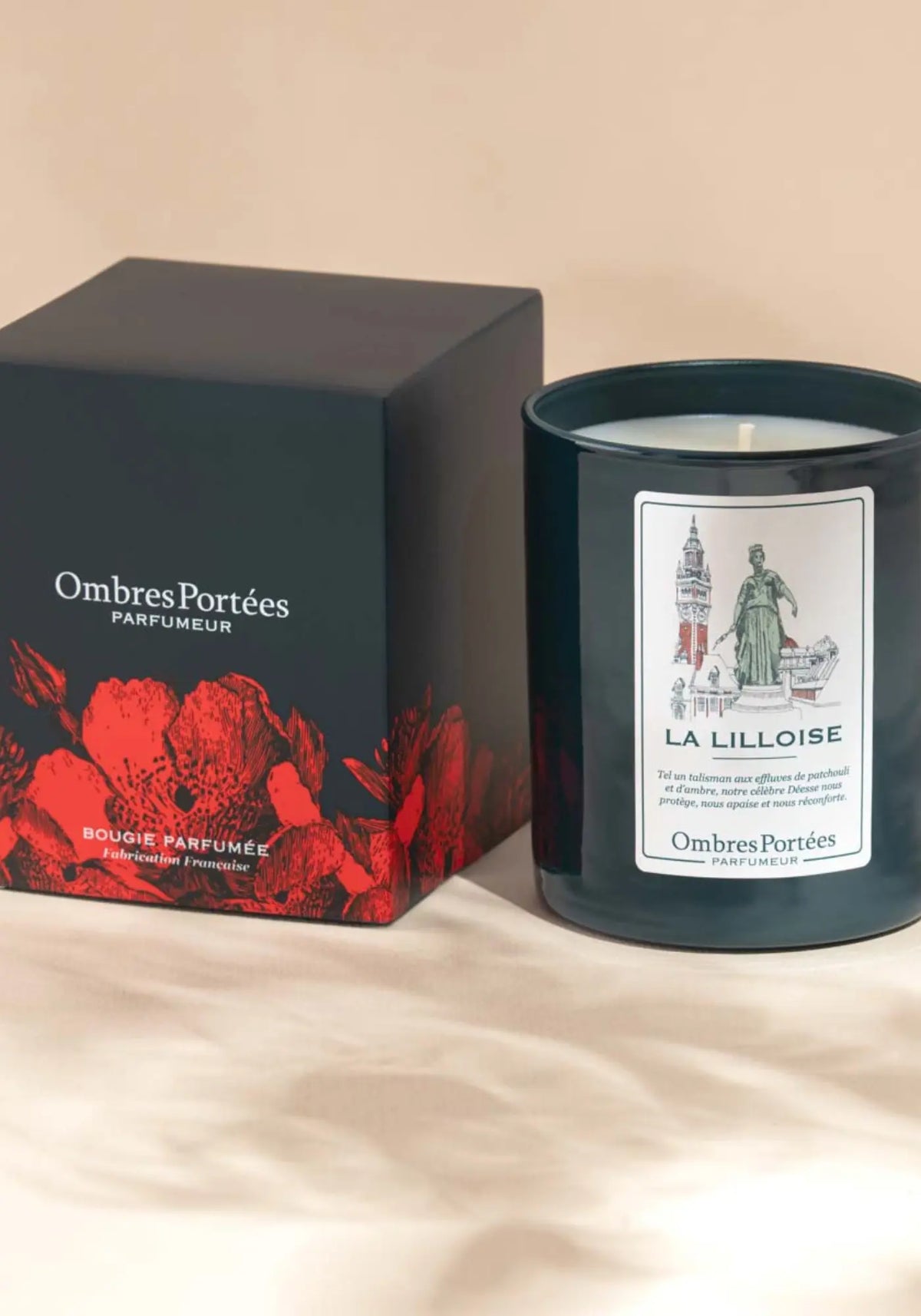 Le packaging de la bougie parfumée Lilloise La Lilloise de chez Ombres Portées
