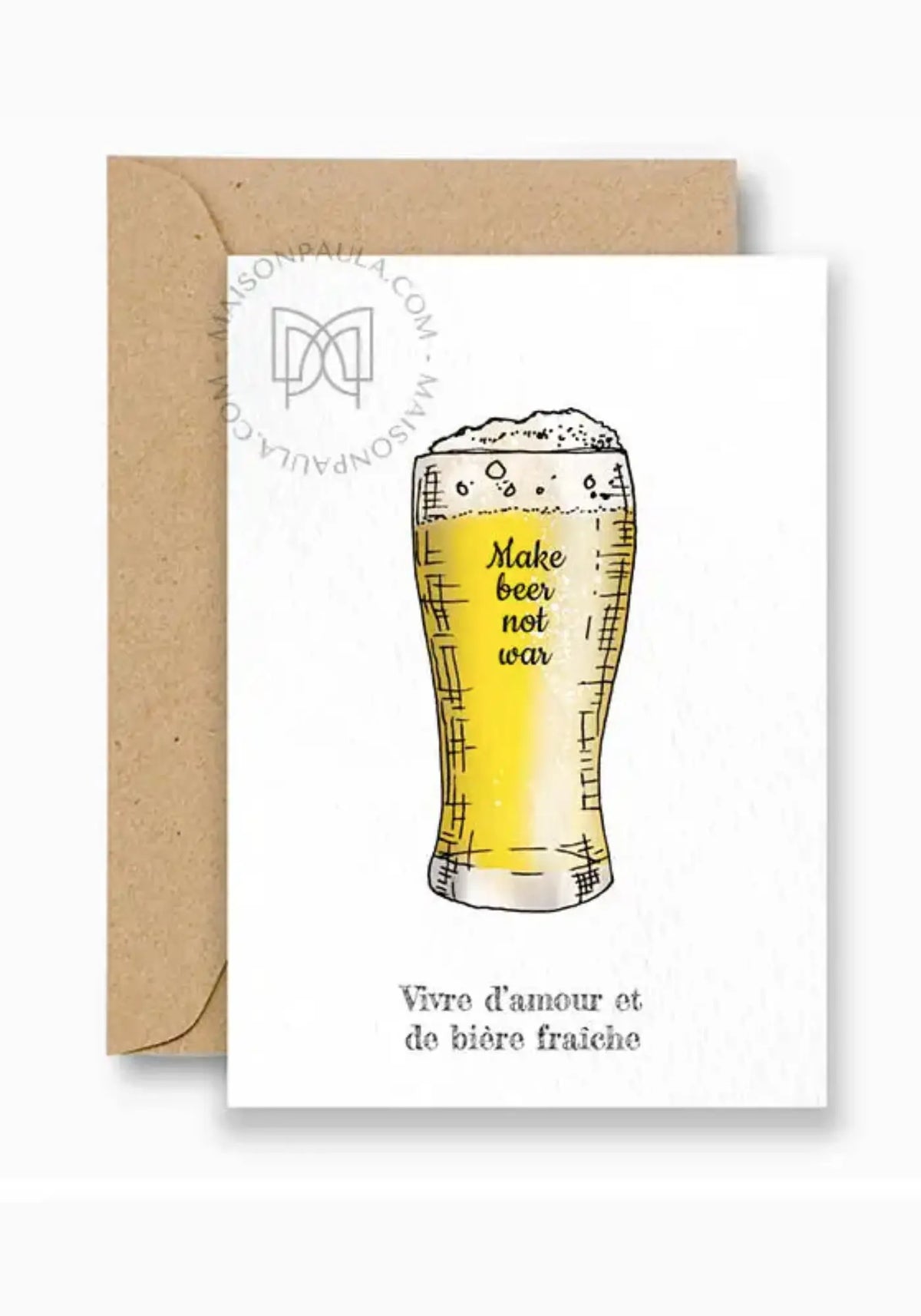 La carte postale vivre d'amour et de bière fraiche de chez Maison Paula