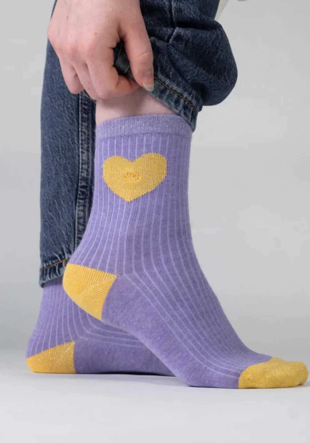Les chaussettes en coton peigné coeur violet de chez BillyBelt
