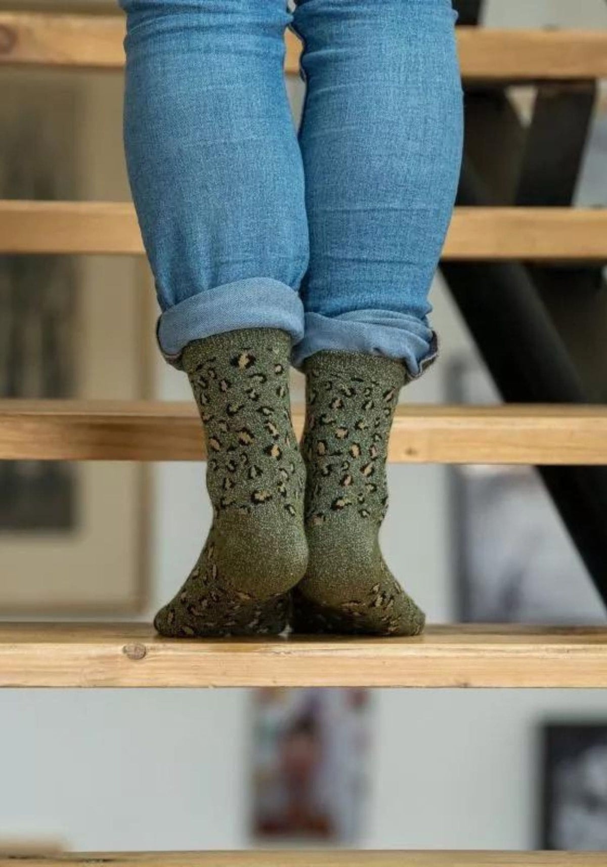 Chaussettes léopard kaki vue de derrière de chez Billybelt