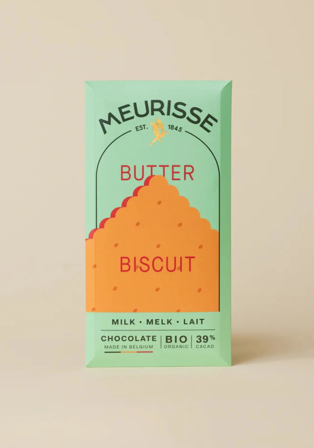 La tablette de chocolat au lait 39% biscuit au beurre de chez Meurisse