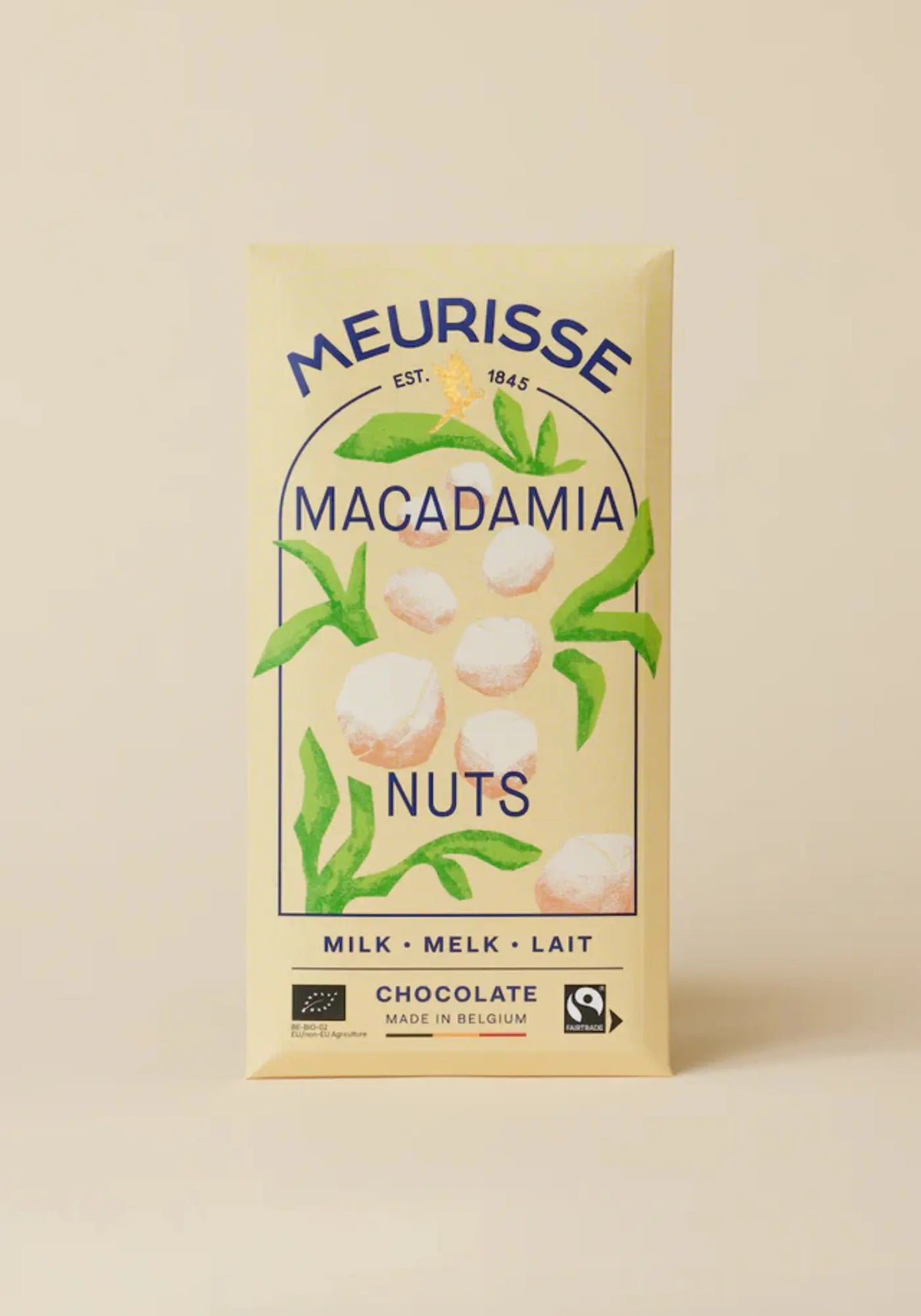 La tablette de chocolat au lait 39% noix de macadamia de chez Meurisse