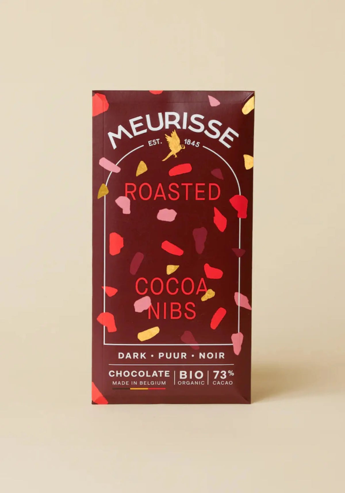 La tablette de chocolat noir 73% éclats de fèves de cacao de chez Meurisse