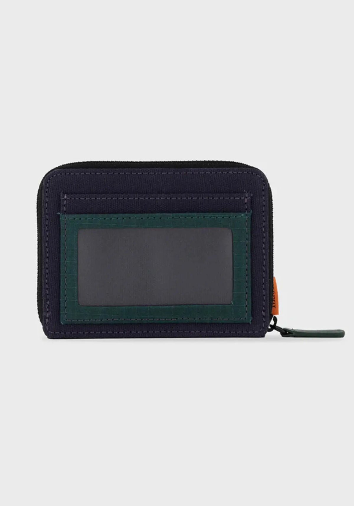 L'arrière du portefeuille marine et vert de chez Billy Belt