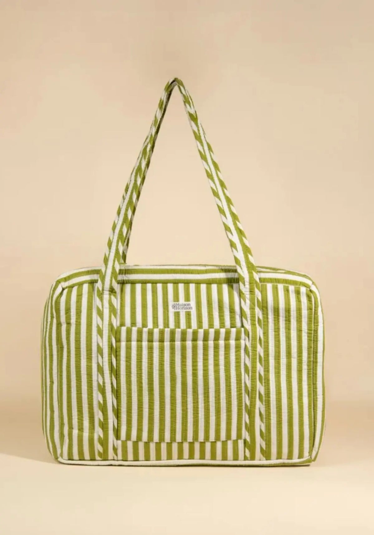 Le sac week-end ou à langer rayures vert olive de chez Maison Horizon