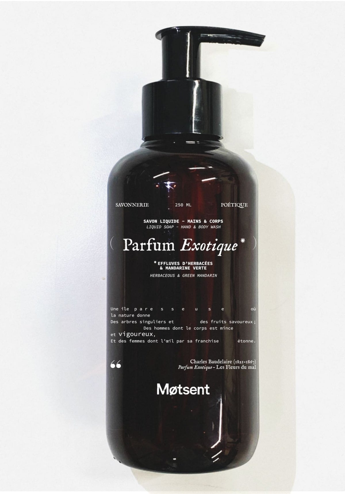 Bouteille savon liquide parfum exotique de chez Motsent