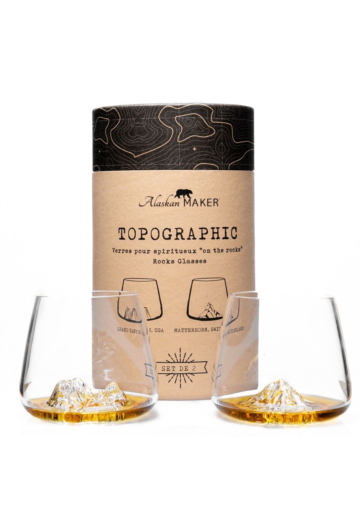 Coffret avec les deux verres topographic de chez Alaskan Maker
