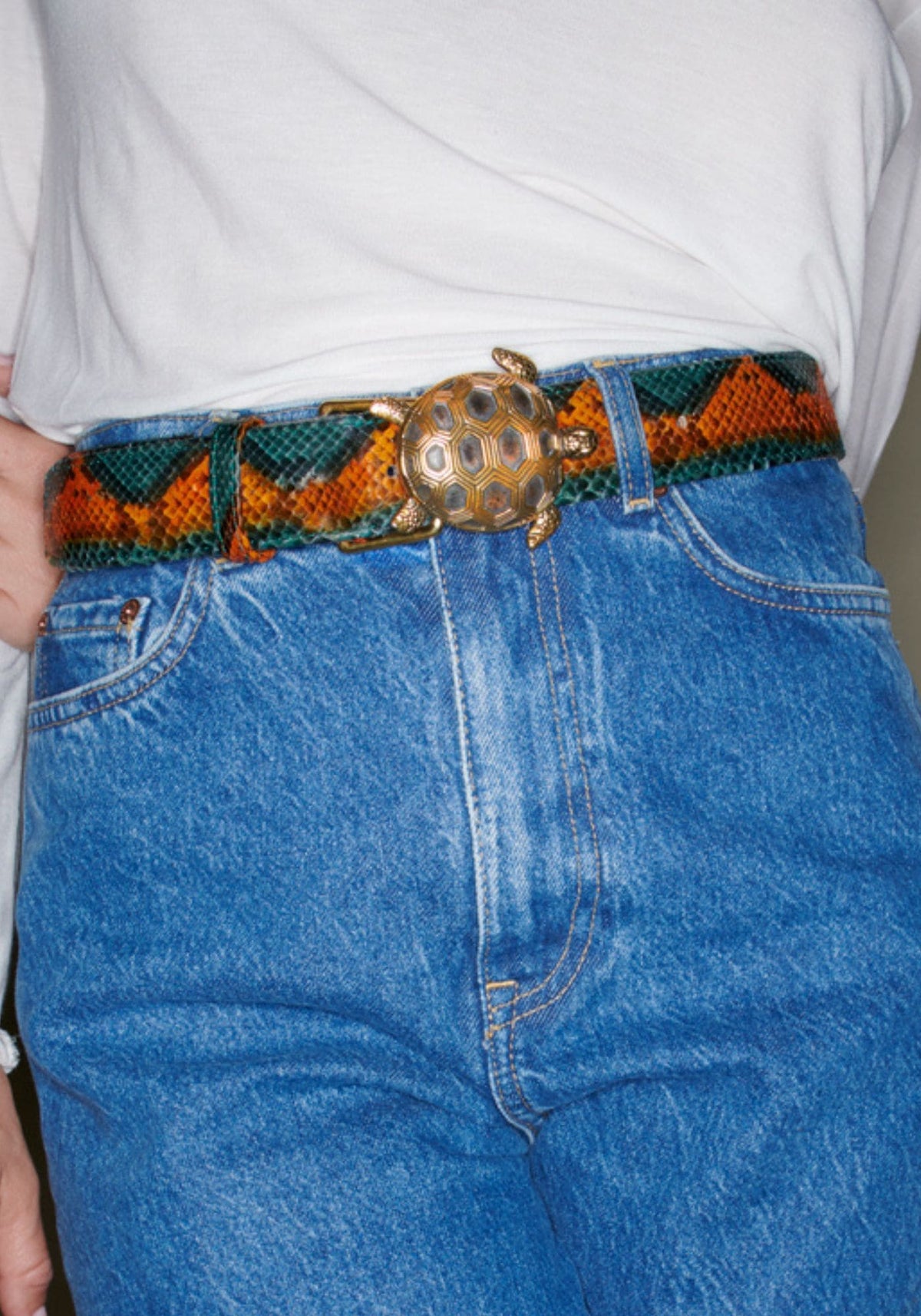     claris-virot-ceinture-python-vert-orange