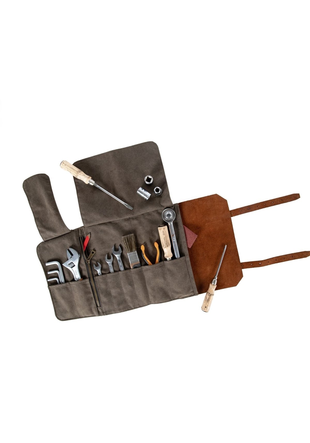 trousse-outils-alaskan-maker-ouverte-vert-olive-kaki